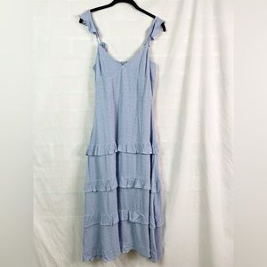 Altar’d State Powder Blue Tiered Ruffle Polka Dot Textured Maxi Dress Med